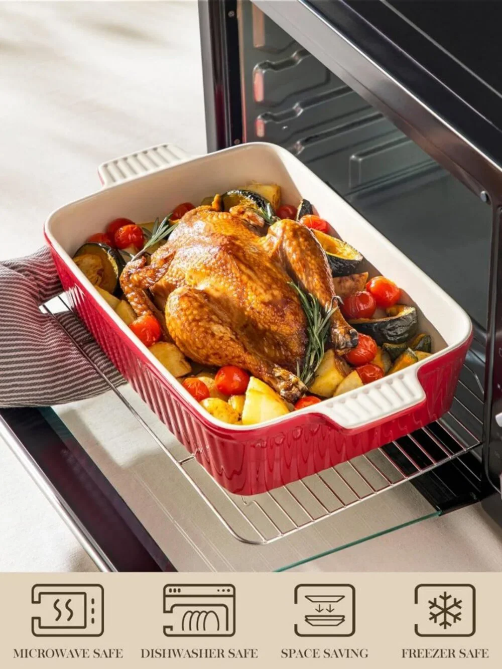 Large 9x13 Ceramic Baking Dish, 4.4 QT Casserole Pan with Handles, Oven